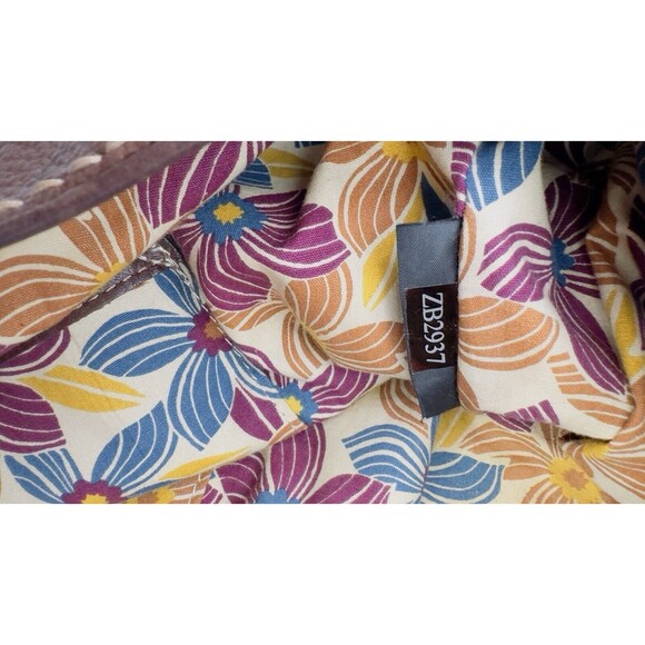 Fossil Hobo Tweed‎ Leather Bag Light Dark Brown Floral Lining silver buckle - Picture 10 of 16